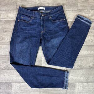 Ann Taylor Loft Double Frayed Hem Skinny Denim Jeans Dark Wash sz 25/0